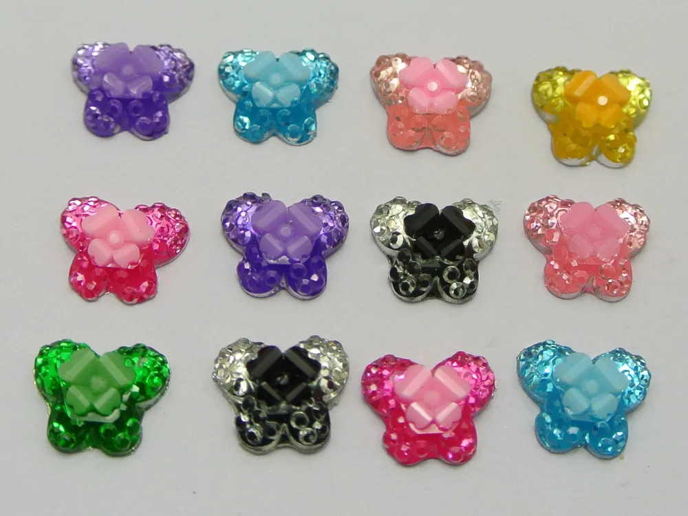 100 смешанных цветов с плоской задней поверхностью из смолы кабошоны бабочкой 10х8