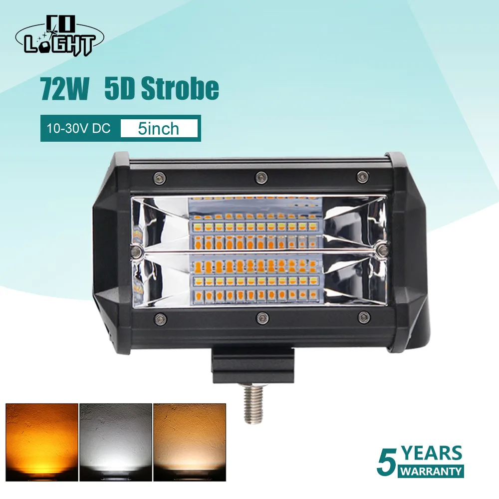 Со светом 5 дюймов светодиодный рабочий свет бар Strobe 72 Вт внедорожный