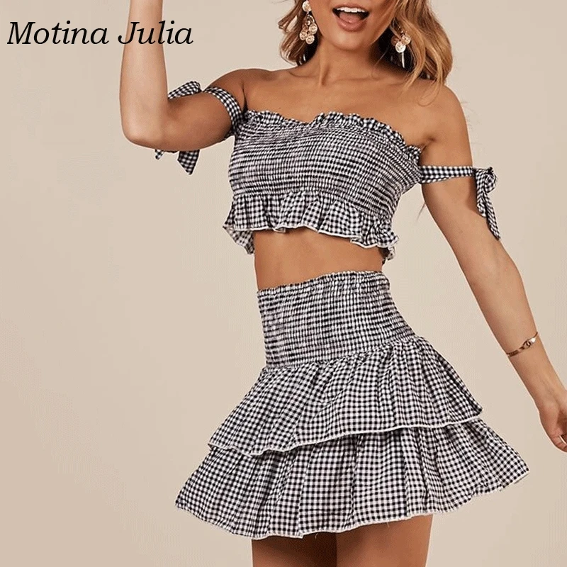 Motina Julia Винтаж Платье с принтом в клетку для женщин из двух частей платье