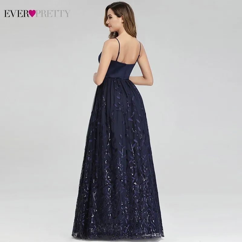 Элегантные темно синие вечерние платья Ever Pretty с блестками а силуэта на тонких