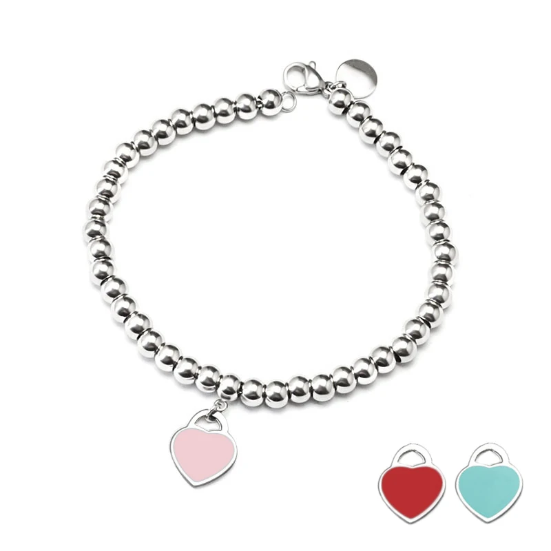 Браслет с бусинами в форме сердца браслет из нержавеющей стали синяя розовая и