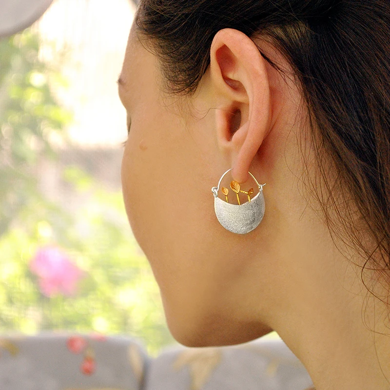 Lotus весело Настоящее стерлингового серебра 925 природных творческий ручной Fine Jewelry