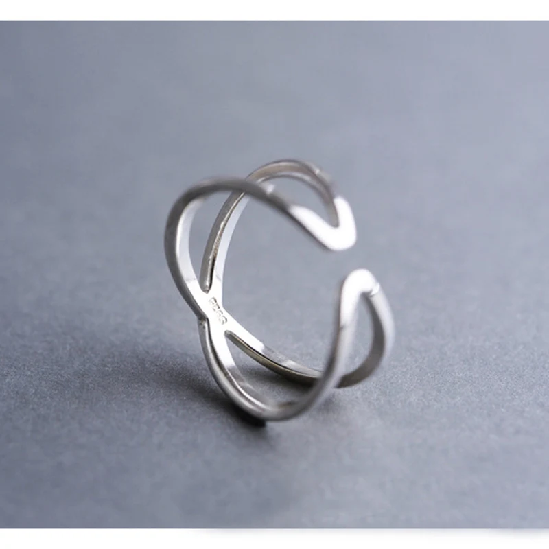 Женское кольцо с перекрестной линией простое из стерлингового серебра 925 пробы