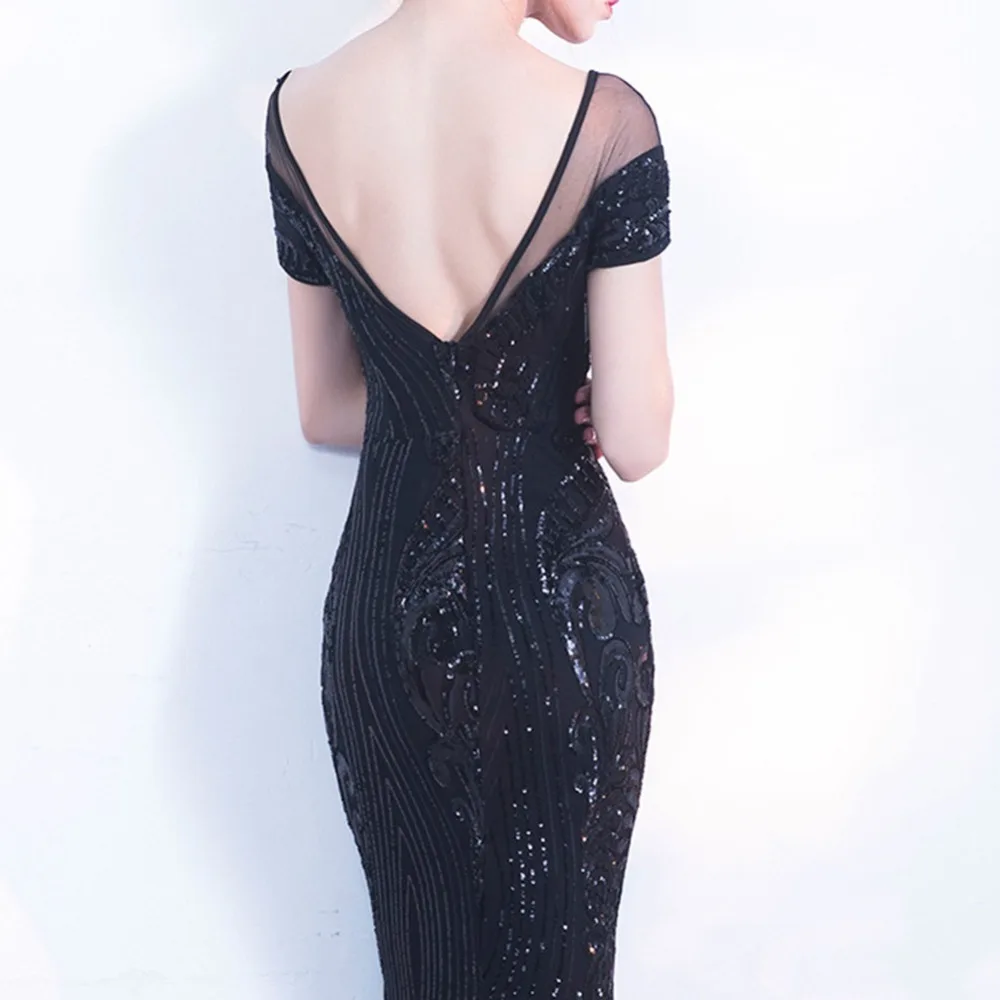 Robe De Soiree Элегантное Длинное Вечернее Платье с открытой спиной черные вечерние