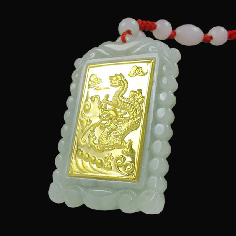 TJP 2018 Gold Jade Square Style Dragon Pendant Good Quality Men Women Necklace Free shipping | Украшения и аксессуары