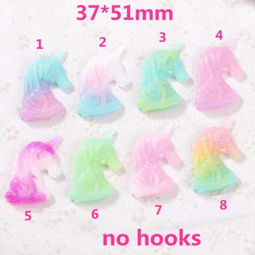 without hook 37*51 мм, 12 шт./лот, милые радужные Подвески в виде единорога, ожерелье, подвеска с плоским основанием, полимерный брелок, подвески для украшения своими руками - Окраска металла: without hook