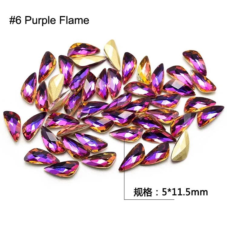 Purple flame wing Аааааа, дизайн ногтей Стразы 50 шт./упак. кристально-прозрачный AB плоской формы различных типов, Каплевидная форма, Стекло камни для 3D ногти Decora - Цвет: Purple flame wing