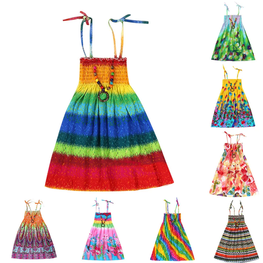 SAGACE Bohemian Dress Girl Kids Summer Toddler Baby Girls Sleeveless Floral Print Princess Flower Dresses Braces Sundress | Детская