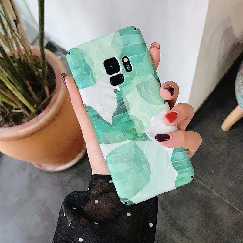 Green leaves Мраморный чехол для телефона samsung Galaxy S7 Edge S8 S9 S10 Plus e Note 8 9 Note9 S10e S9+ жесткий чехол с рисунком - Цвет: Green leaves