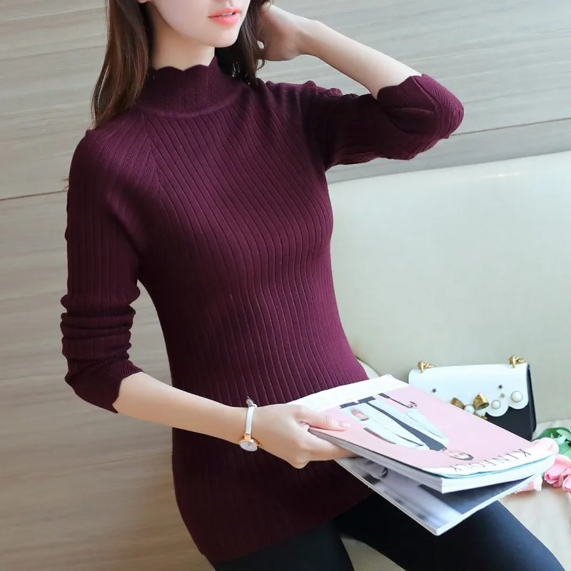 2017 Autumn Winter Women Sweaters and Pullovers Turtleneck Sexy Silm Slim Knitting Sueter Mujer Pull Femme Basic Tops 3992 | Женская