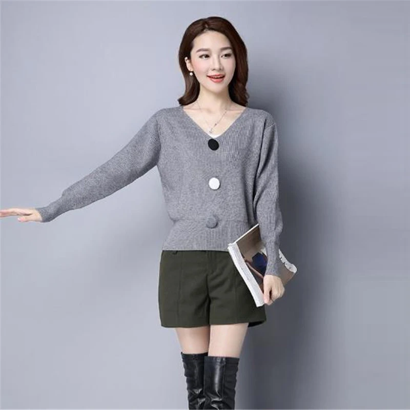 Свитер женский вязаный с V-образным вырезом большого размера Осень-зима 2019 |