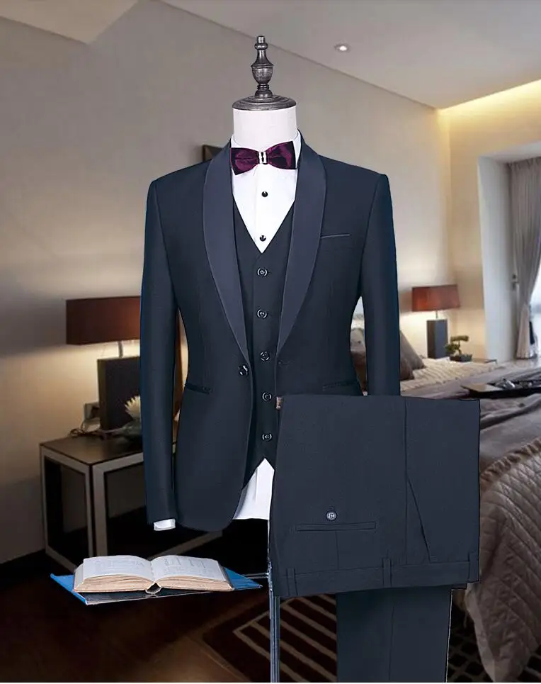2018 новый черный пиджак жениха костюмы Slim Fit мужские свадебное платье для