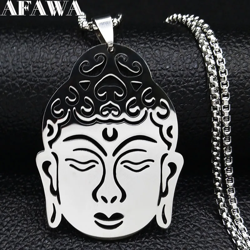 

2022 Religious Buddha Head Stainless Steel Necklace for Women Silver Color Chain Necklace Jewelry collar largo mujer N1200S02