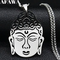 2022 religious buddha head stainless steel necklace for women silver color chain necklace jewelry collar largo mujer n1200s02