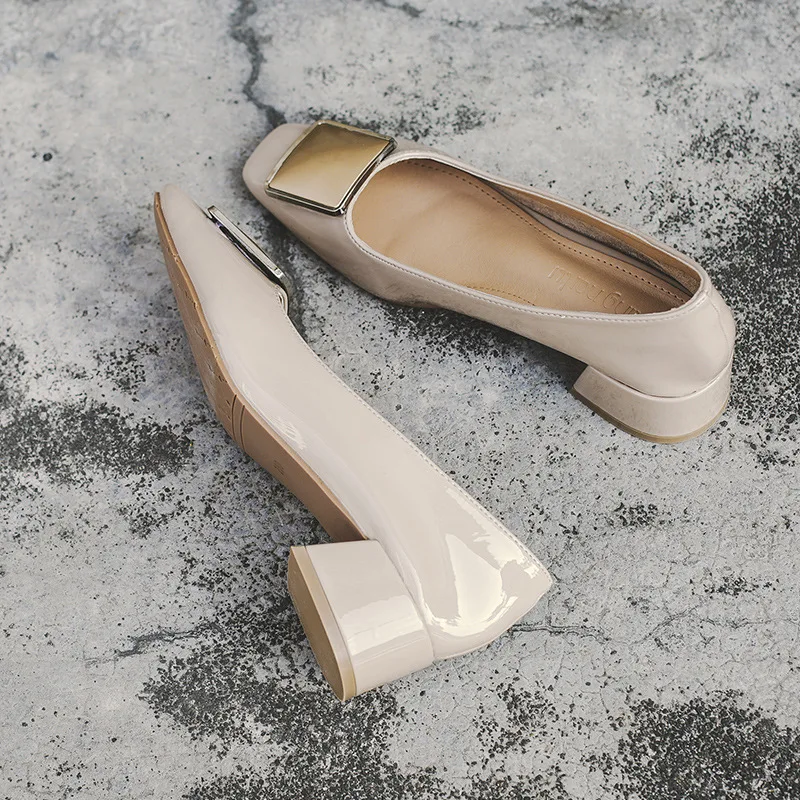 Женские офисные туфли брендовая обувь на среднем каблуке с квадратным