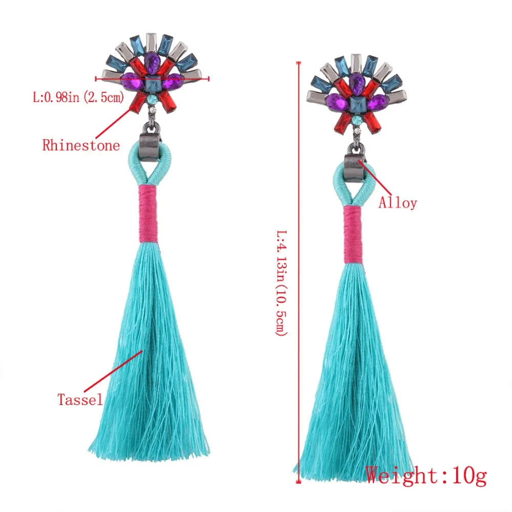 Богемские серьги с кисточками и кристаллами Цвет черный белый красный розовый