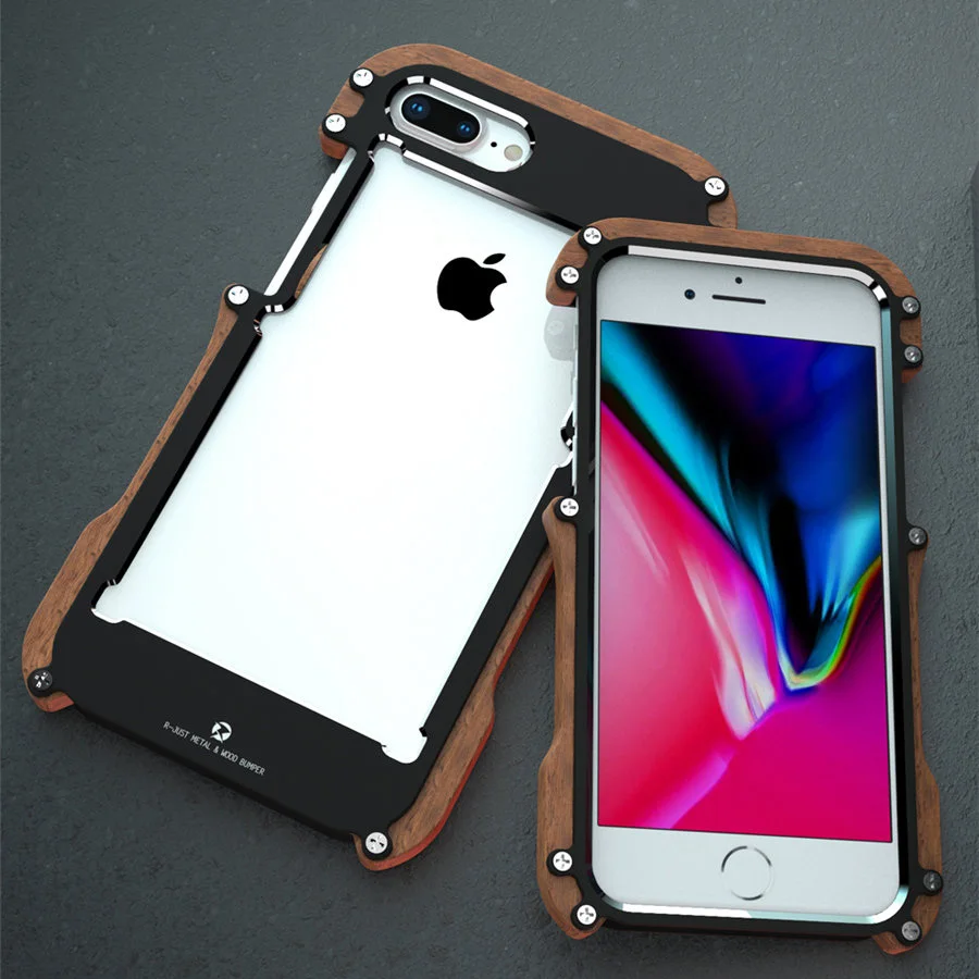 Чехол R-just для iPhone 7, 8 Plus, противоударный чехол, деревянная металлическая рамка, бампер, чехол для iPhone 8, 6, 6S Plus, 5, 5S, SE, чехол, алюминиевый корпус