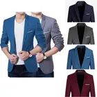 Мужской приталенный хлопковый пиджак, черный, синий пиджак размера плюс от M до 3XL, свадебный пиджак в Корейском стиле
