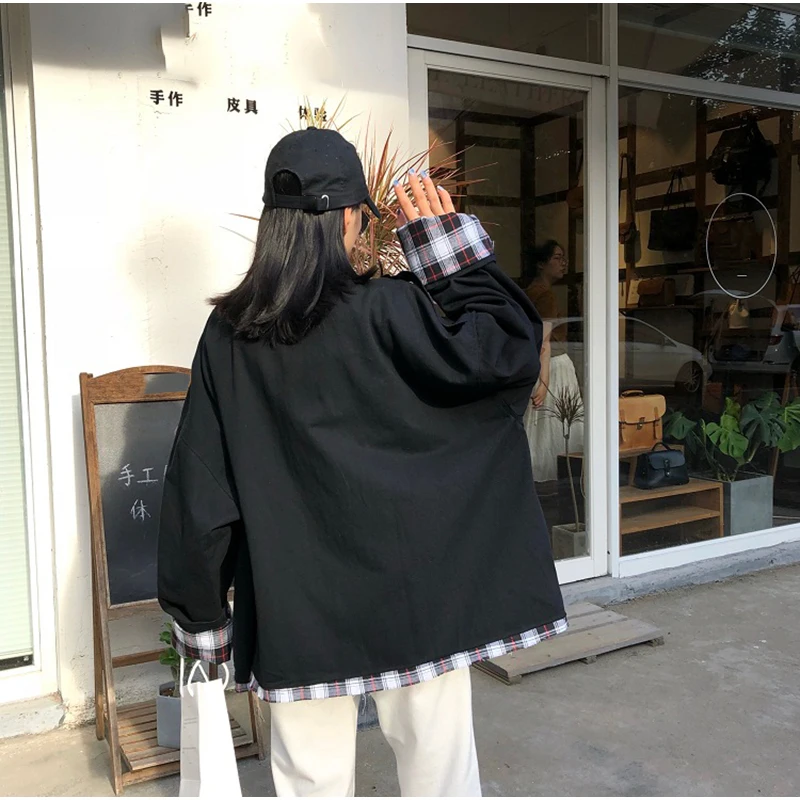 Plegie Harajuku, негабаритная клетчатая Лоскутная Женская куртка, весна, новая верхняя одежда, пальто в стиле хип-хоп, уличная одежда, свободные BF стильные куртки
