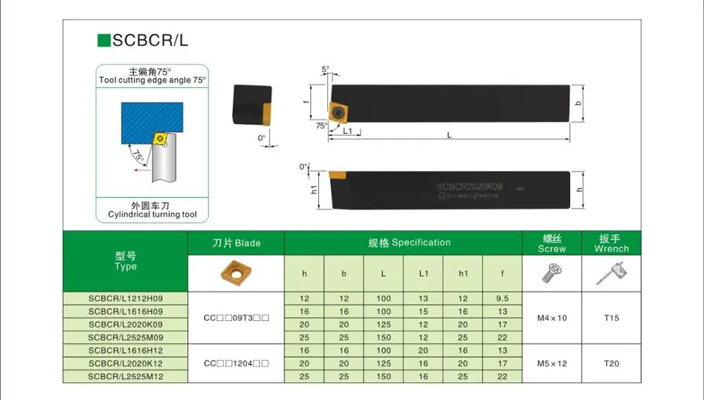 

lathe external turning tool holder 12mm SCBCR boring bar SCBCR1212H09 tungsten carbide insert CCMT09T304 OYYU CCMT CNC machine