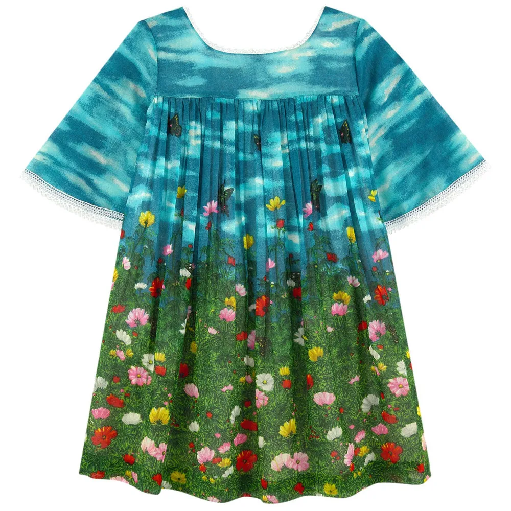 Летнее кружевное платье для девочек повседневные платья маленьких детская