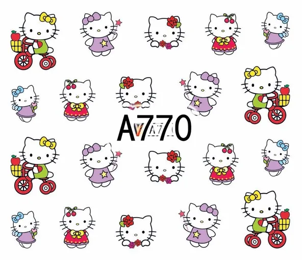 12 листов красота hello kitty Дизайн ногтей переводная наклейка на ногти слайдер тату аксессуары для ногтей A769-780