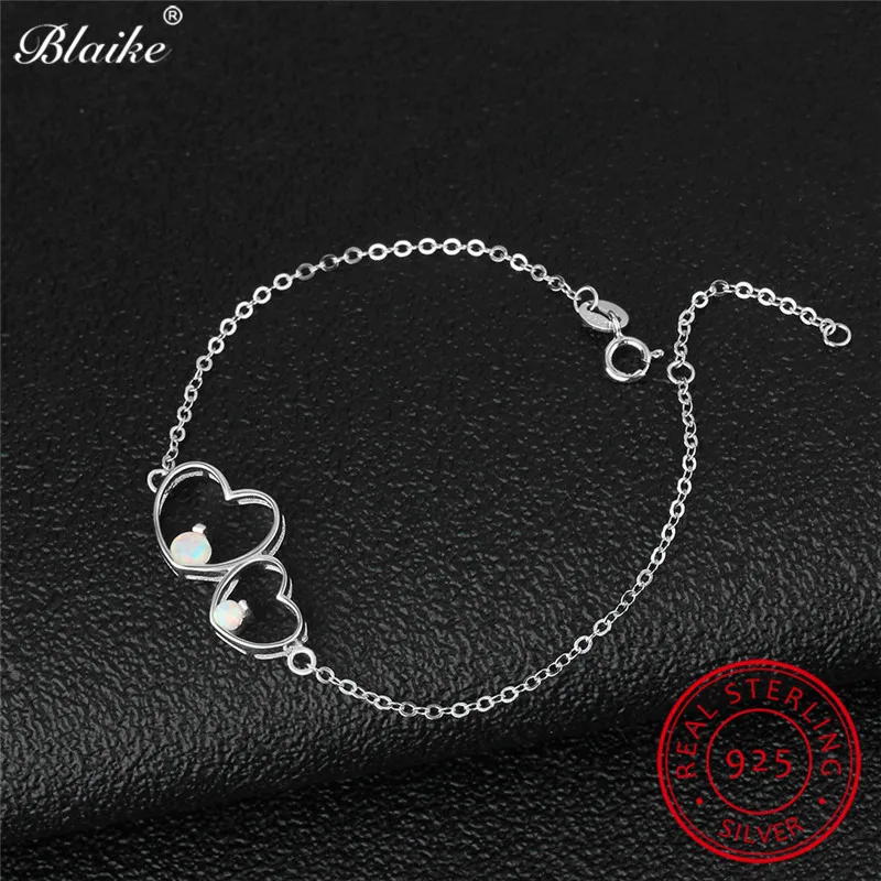 Браслет Blaike из серебра 925 пробы с подвесками в виде сердца|Гибкие и жесткие