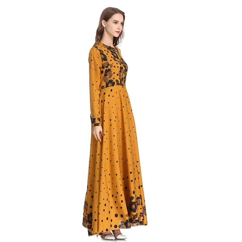 Платье MISSJOY 2020 MuslimAbaya кафтан с длинным рукавом в горошек цветочным принтом модное