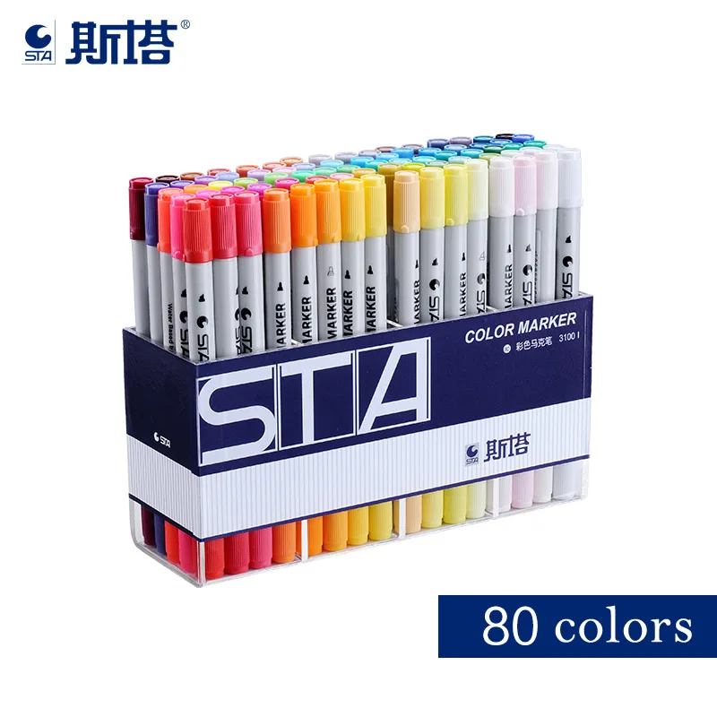 80 colors in box STA 3100 80 акварельные Мягкие кисти маркерные ручки гибкий наконечник для рисования каллиграфическая кисть, Водная раскраска для детей и взрослых книг - Цвет: 80 colors in box