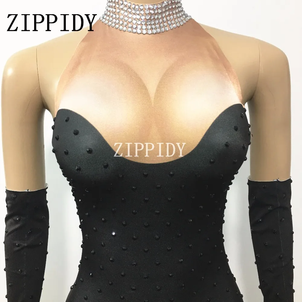 

Sparkly Full Rhinestones Long Dress stones Gloves Costume Stage Show Evening Party Celebrate Outfit Dresses Women's Dance Wear