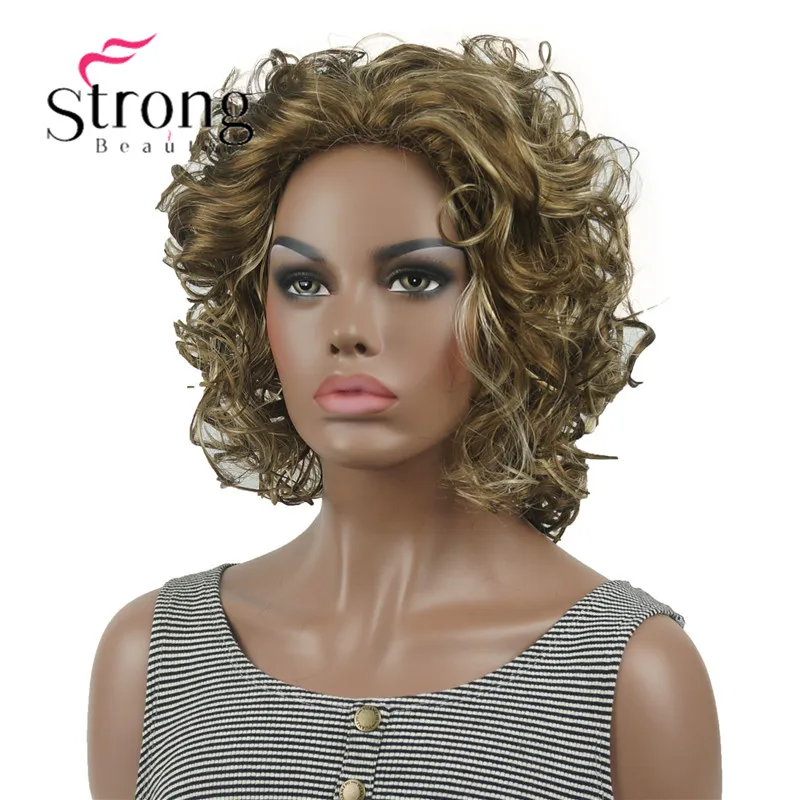 StrongBeauty короткие супер каштановые с завитками корень с белым золотым наконечником кудрявые короткие синтетические волосы женский парик
