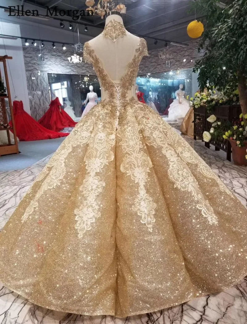 Красочные золотые блестящие ткань бальные платья свадебные 2019 индивидуальный