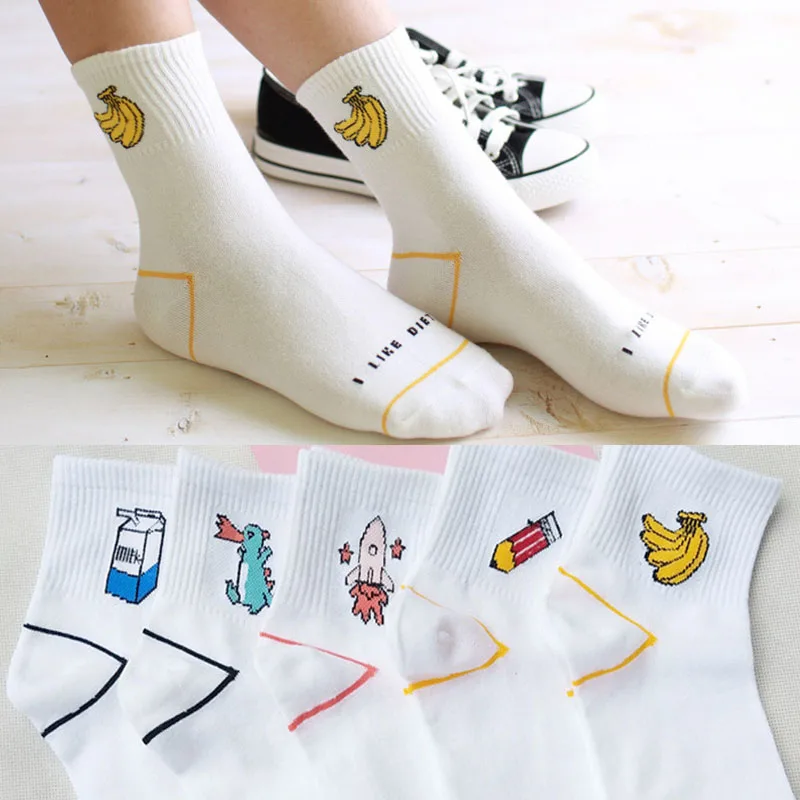 Женские носки с мультяшным принтом милые модные повседневные бананами женские