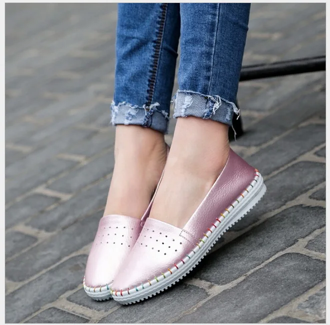 Spring Autumn Women Ballet Flats Casual Flat Shoes Soft Genuine Leather Shoes Ladies Slip On Brand Loafers Flats Shoes