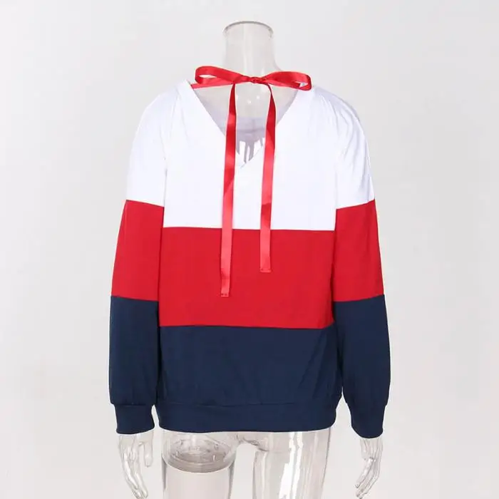 Hot Sale Women Long Sleeve Sweatshirt Ladies Casual Loose Lace Up Sexy Back Pullover Tops CXZ