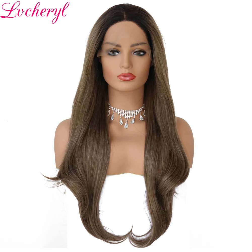 Lvcheryl Модный ручной вязки темные корни для коричневого изюминка Высокая температура волокна волос синтетические волосы на кружеве парики для красоты