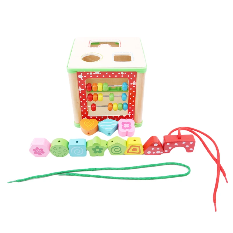 Colorful Wooden Math Around Bead Maze Letters Recognition Abacus Clock Multi-function Four Sides Treasure Chest Education | Игрушки и