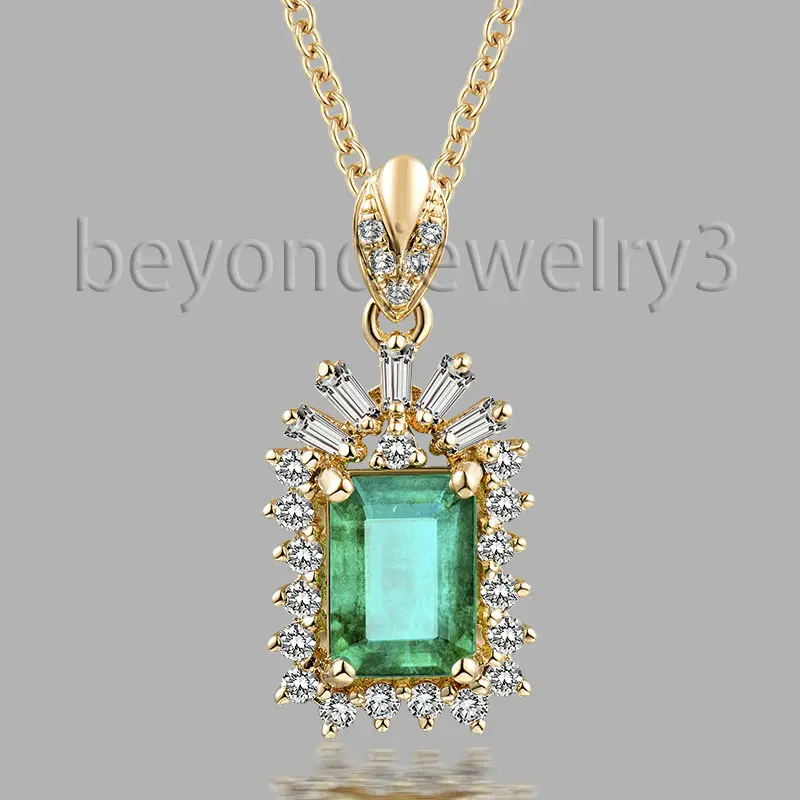 Кулон из драгоценного камня с изумрудом карата 5x7 мм|emerald diamond pendant|colombian emerald pendantgold