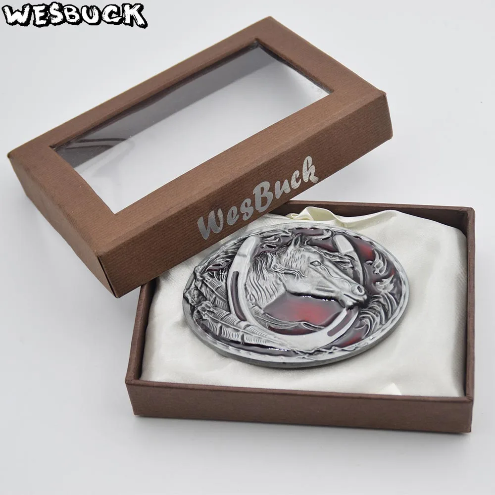 5 PCS MOQ WesBuck бренд подковы красного цвета с металлическим ремнем и пряжкой для