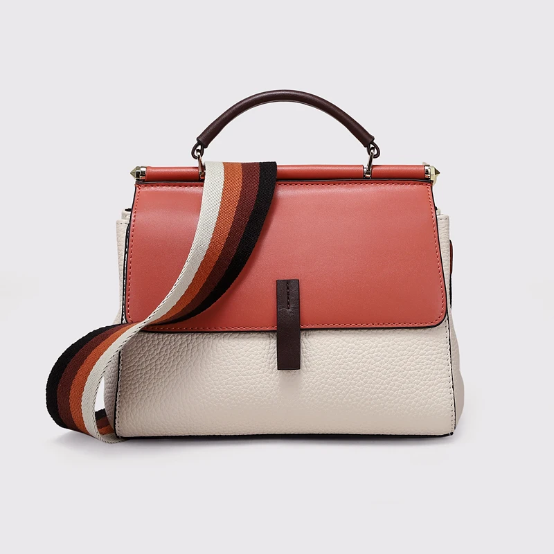 Женская сумка с ручками WOONAM модная из натуральной кожи контрастной оправой