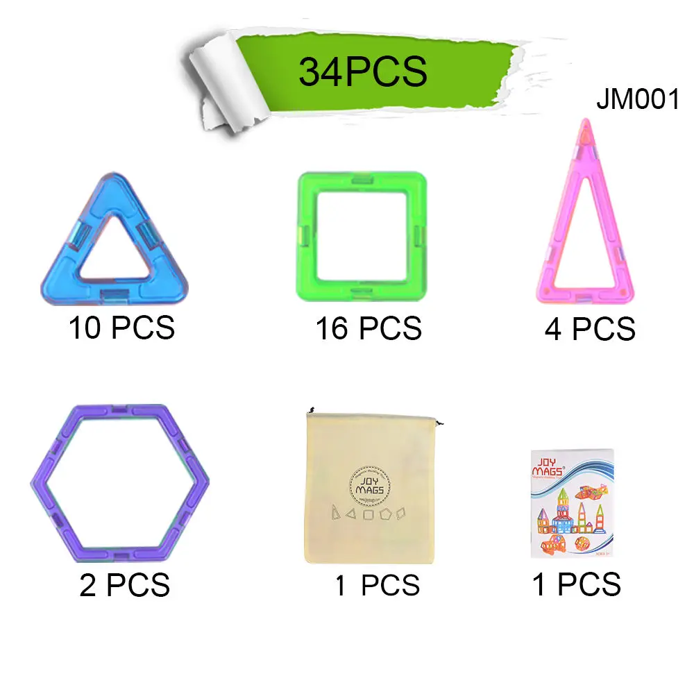 34pcs SuSenGo 60/80/100/130 шт. Мини Магнитный блок дизайнерская модель 3D кирпичное здание игрушки "сделай сам", Конструкторы для детей подарок для детей - Цвет: 34pcs