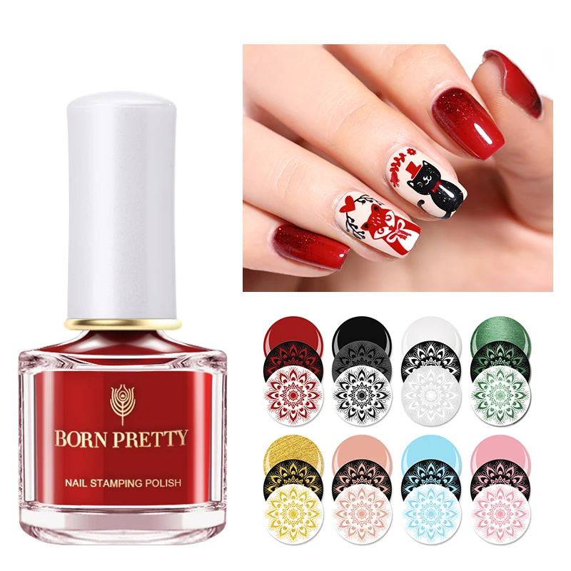 Набор лаков для ногтей BORN PRETTY, 6 бутылок, Набор лаков для дизайна ногтей, тиснение, принт, лак для ногтей, серия Весна-лето, набор для дизайна ногтей