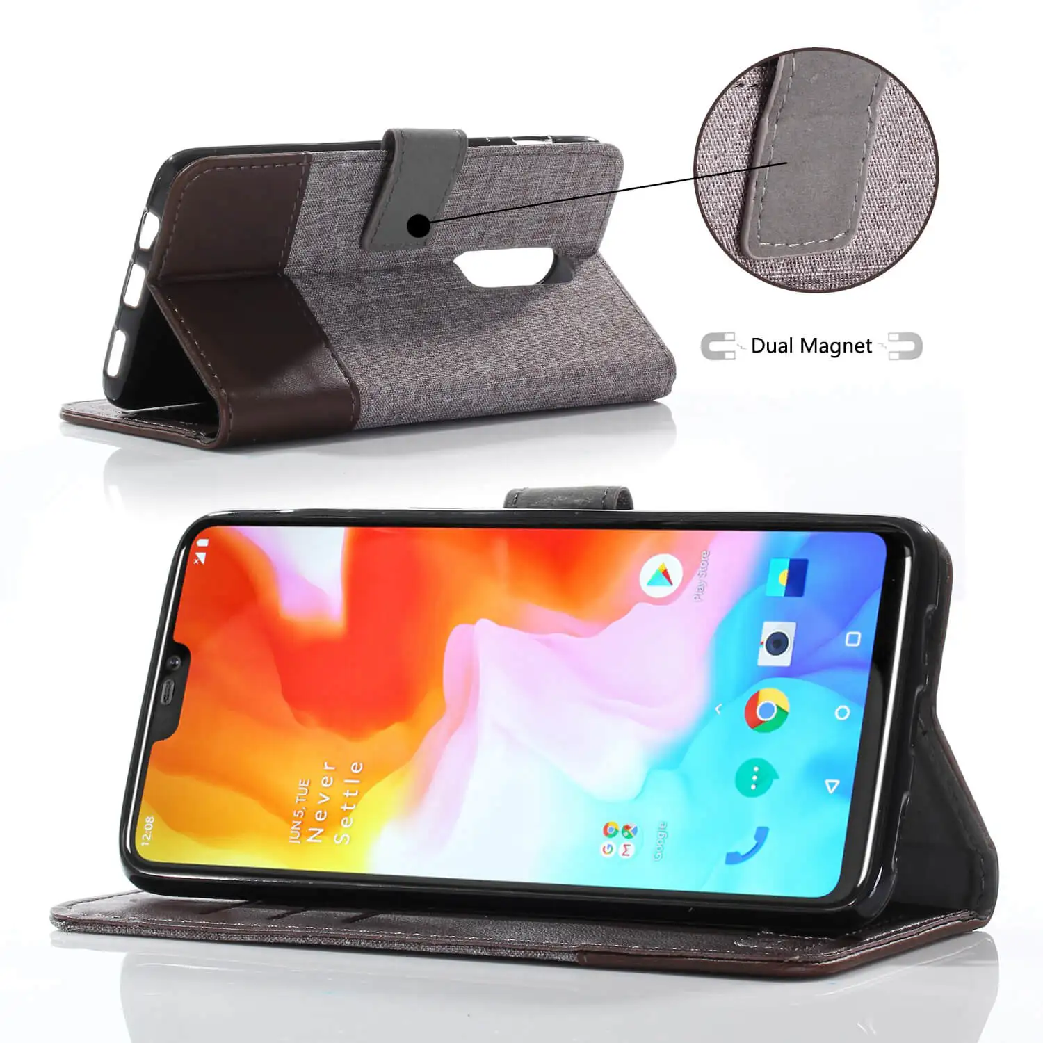 Роскошная джинсовая ткань + кожаный чехол для OnePlus 6 7 6T 5T 5 3t 3 бумажник чехлы
