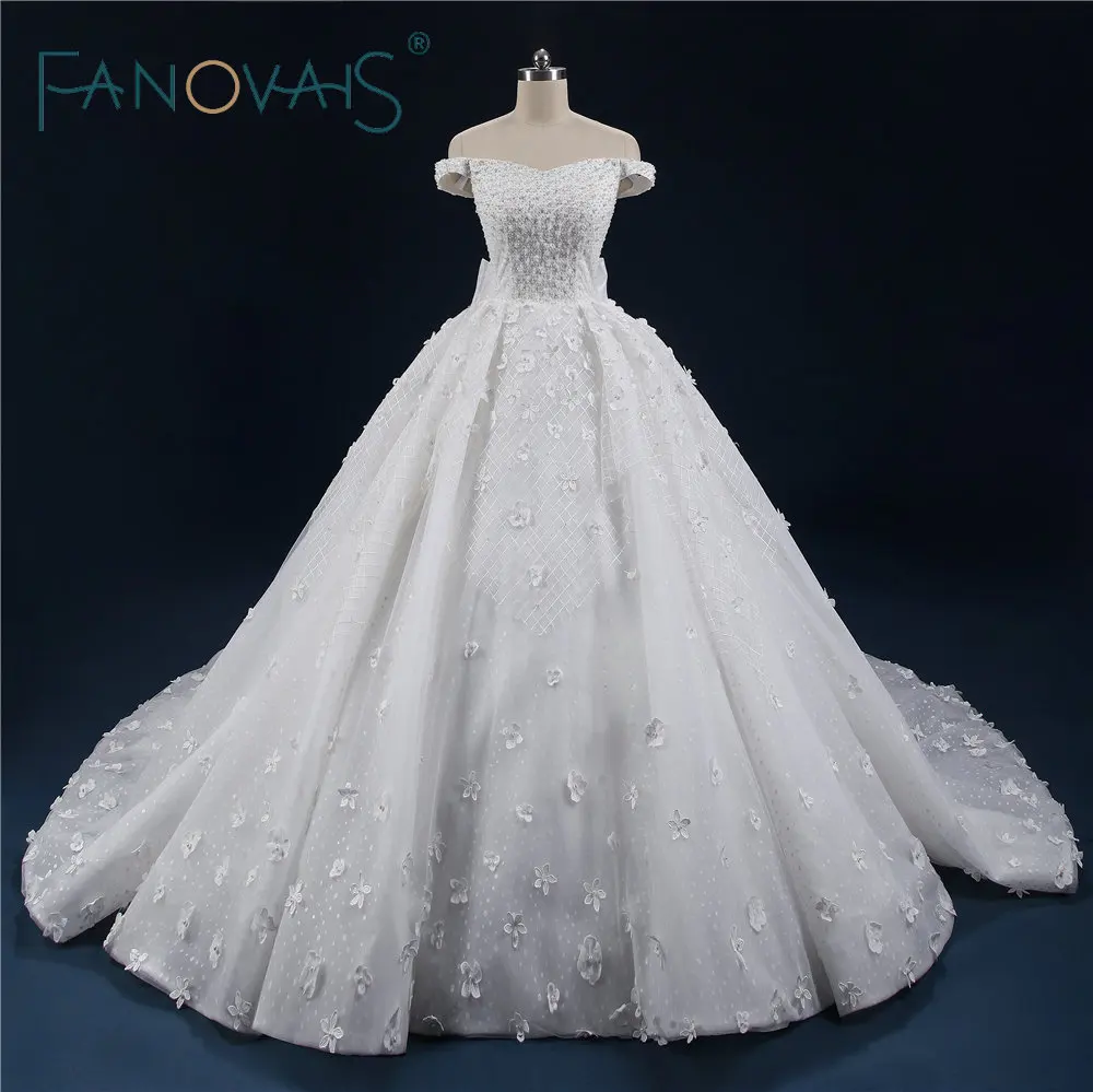Лодка Шеи Свадебные Платья Роскошные Полный Бисер Жемчуг Vestido Dе Novia 2019 Старинные
