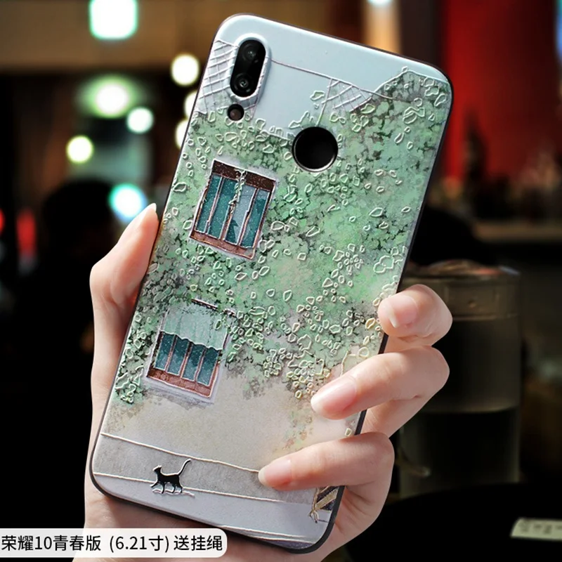 15 HONOR 10 LITE Чехол с тиснением Honor20 Green Street leaf cat для huawei HONOR 20 PRO, V20, 20i, Honor 10, V10, 10 lite, 8x чехол - Цвет: 15 HONOR 10 LITE