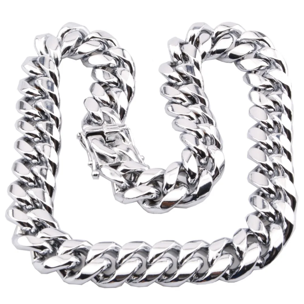 

8/10/12/14/16/18mm Fashion Buckle Stainless Steel Silver Color/Gold Miami Cuban Curb Chain Men Women Necklace Or Bracelet 7-38"
