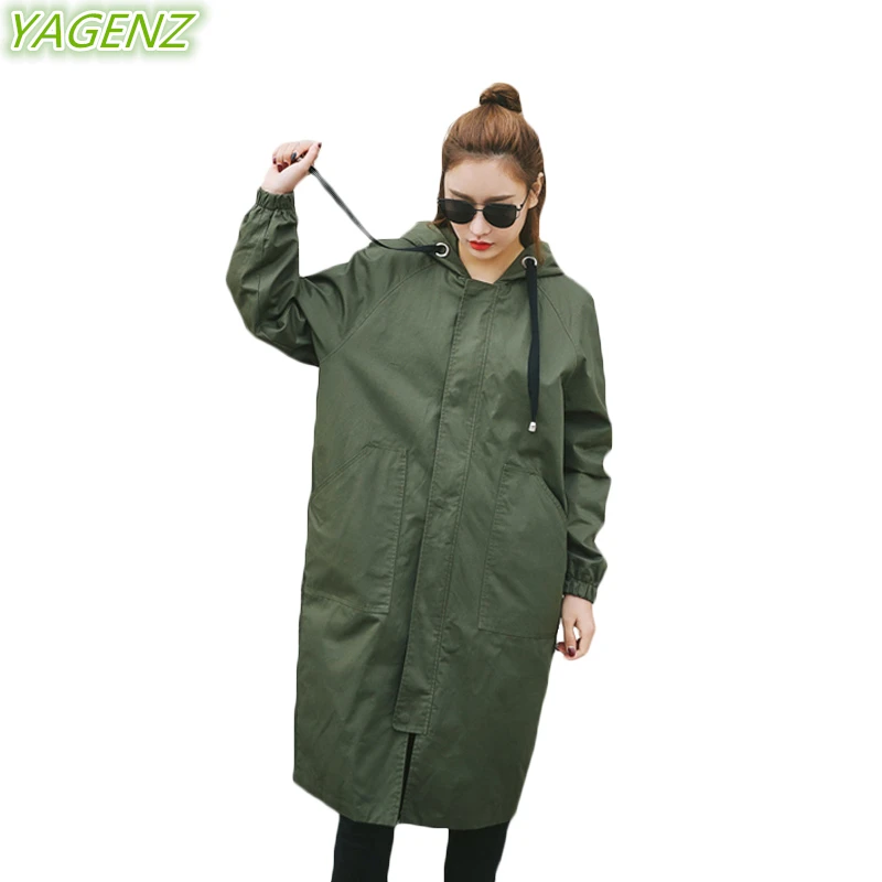 Осенняя Женская свободная ветровка с капюшоном 2019 модная армейская верхняя