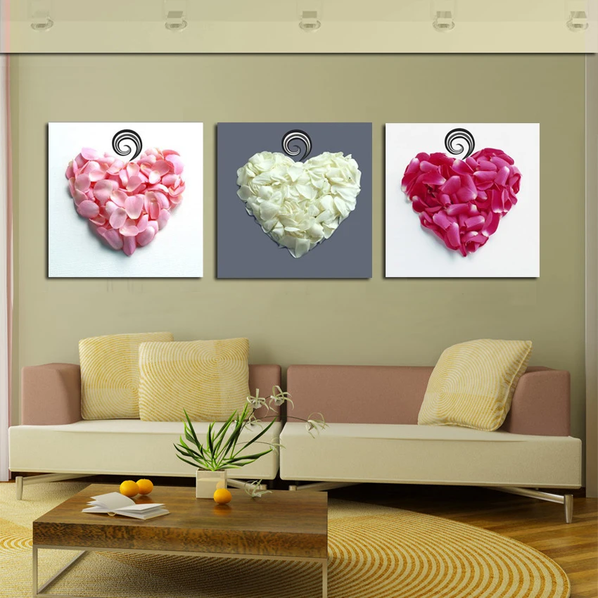3 Панели Настенные Декоративные Фотографии лепестки сердечек цветов искусство