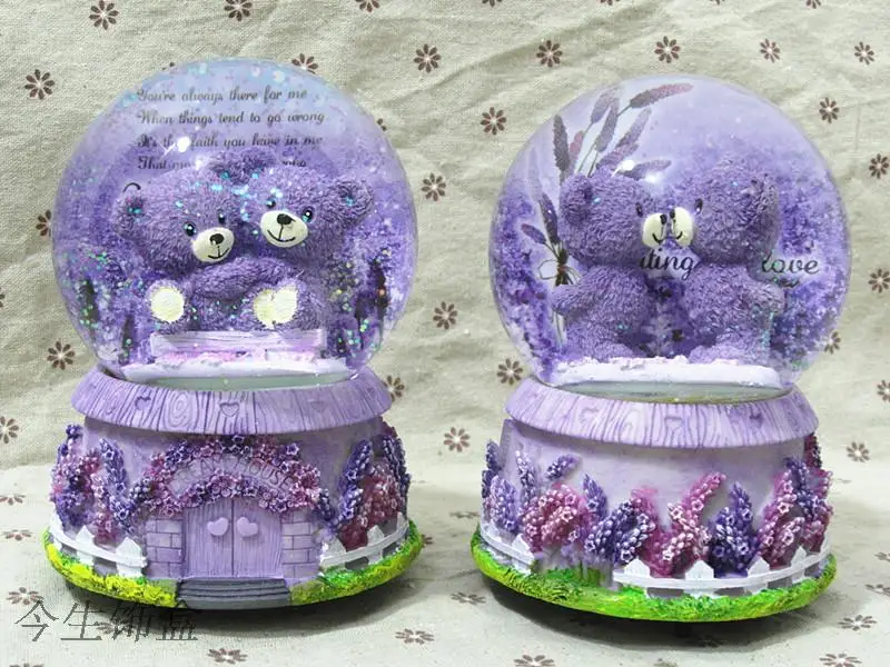 Ymy Снежный Лавандовый медведь хрустальный шар вращающийся фонарь музыкальная