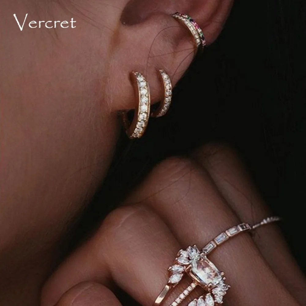 

Женские серьги-кольца Vercret, серьги из стерлингового серебра 925 пробы с цирконием